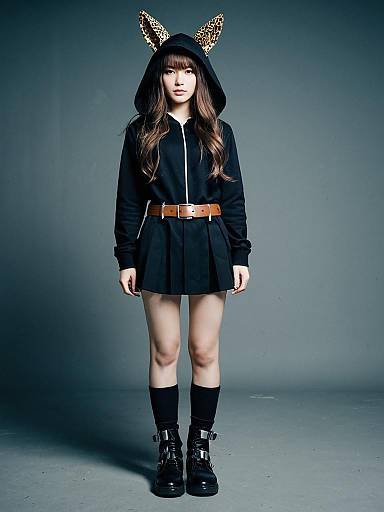 Girl in Black Hoodie with Leopard Ears