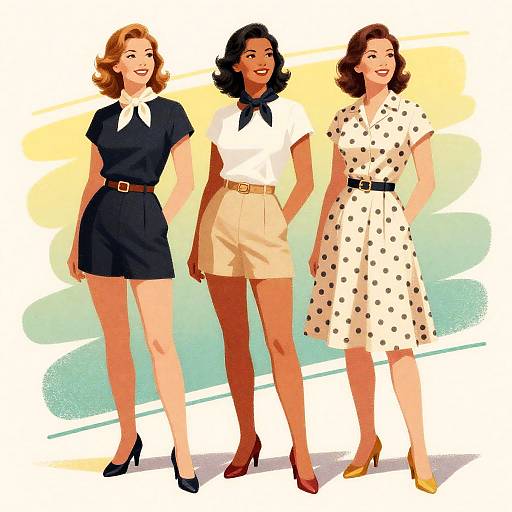 Retro Illustration of Stylish 1950s Women