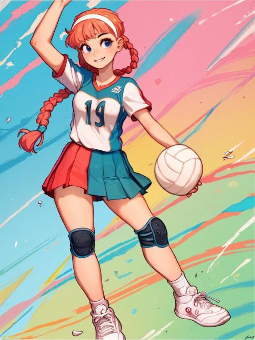 Energetic Volleyball Girl in Pastel Colors