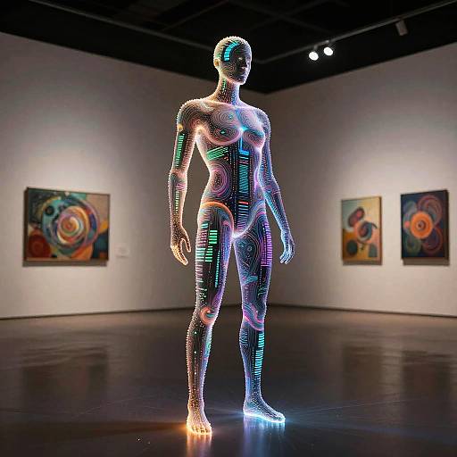 Abstract AI Humanoid in Futuristic Gallery