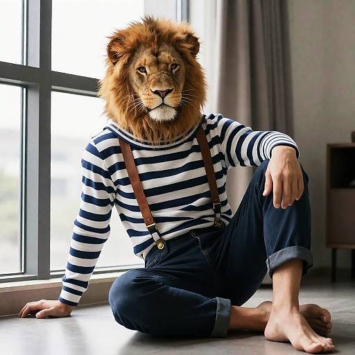 Wry Lion Boy in Sailor Sweater