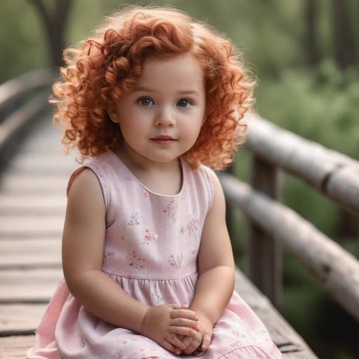 Toddler Girl with Curly Red Hair on Wooden Bridge