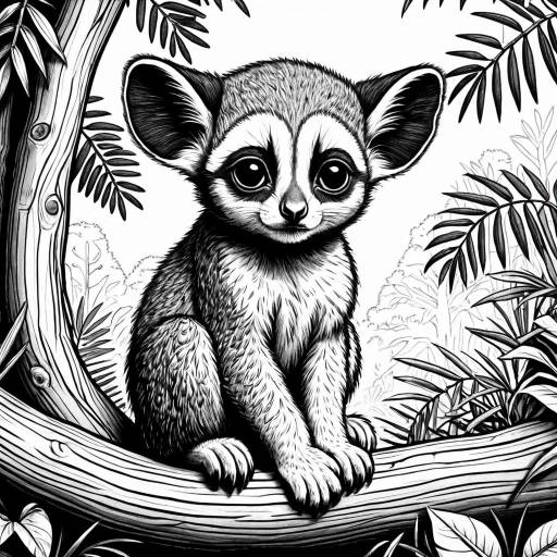 Black-and-White Bush Baby Coloring Page