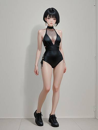 Realistic Sporty Woman in Swimsuit