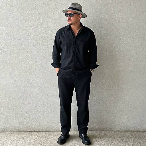 Man in Black Outfit with Hat