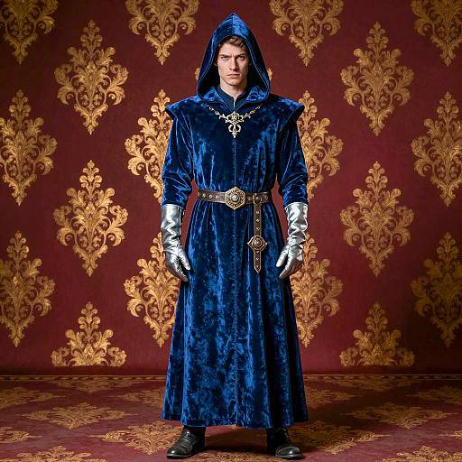 Photorealistic Male Wizard in Blue Velvet