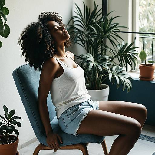 Relaxed Woman Sitting Indoors with Natural Light