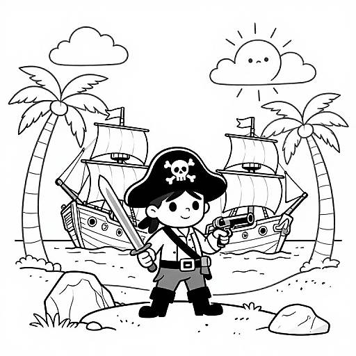 Pirate Adventure Coloring Illustration