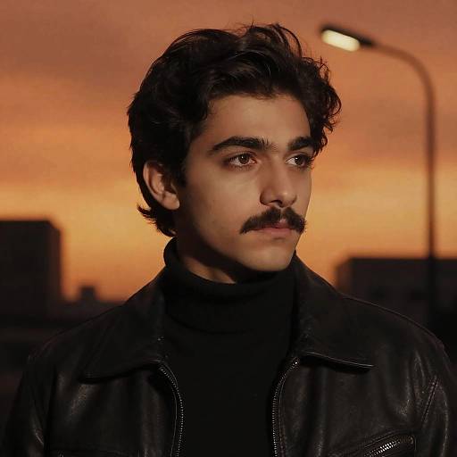 Young Man in Leather Jacket at Sunset