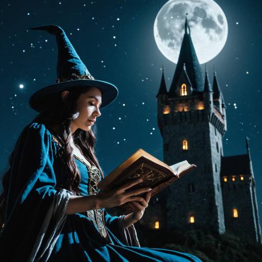 Sorceress Reading Spellbook by Moonlit Castle