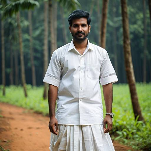 Man in Traditional Kerala Mundu and Shirt