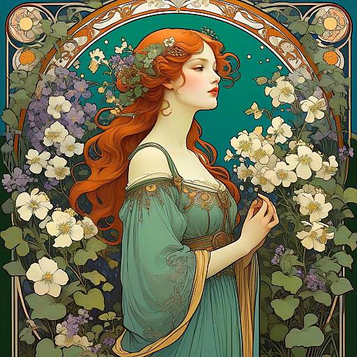 Art Nouveau Woman in Garden