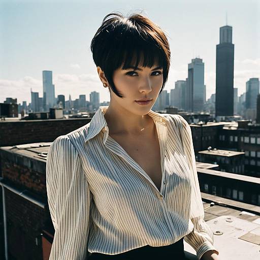 Woman with Caesar Cut on Rooftop