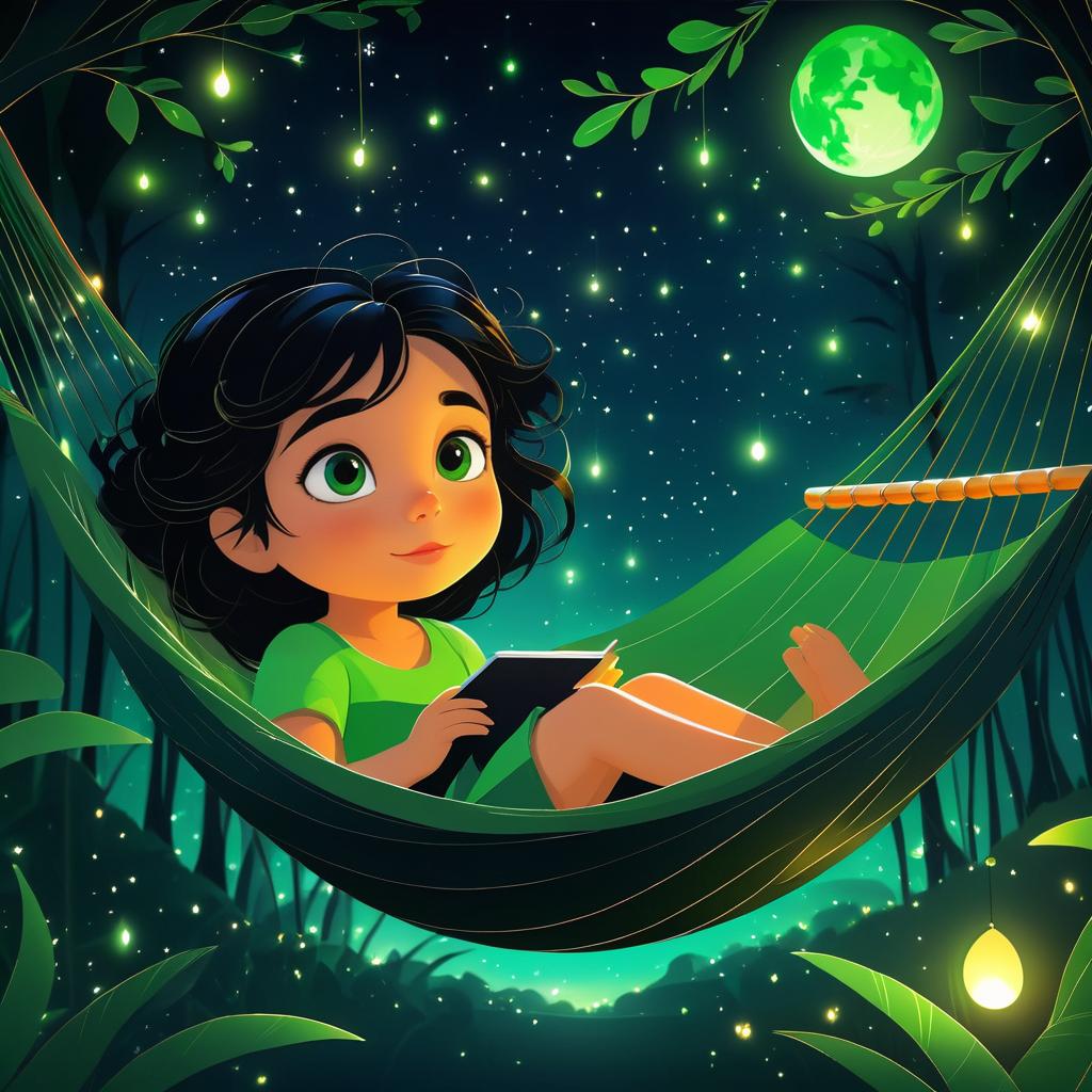 Dreamy Boy in a Moonlit Hammock