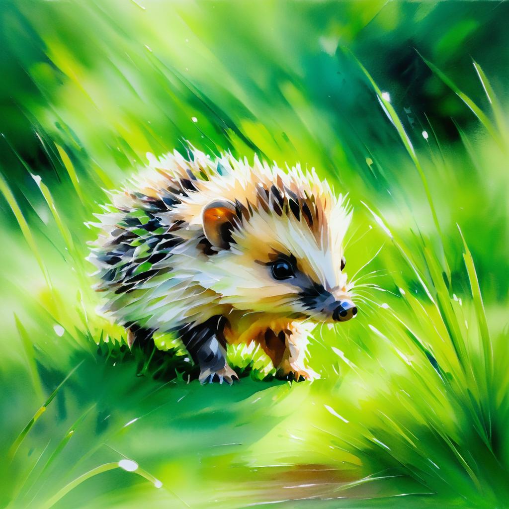 Impressionist Hedgehog in a Lush Garden