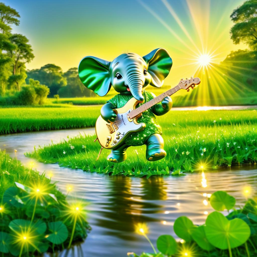 Silly Baby Elephant with Golden Guitar