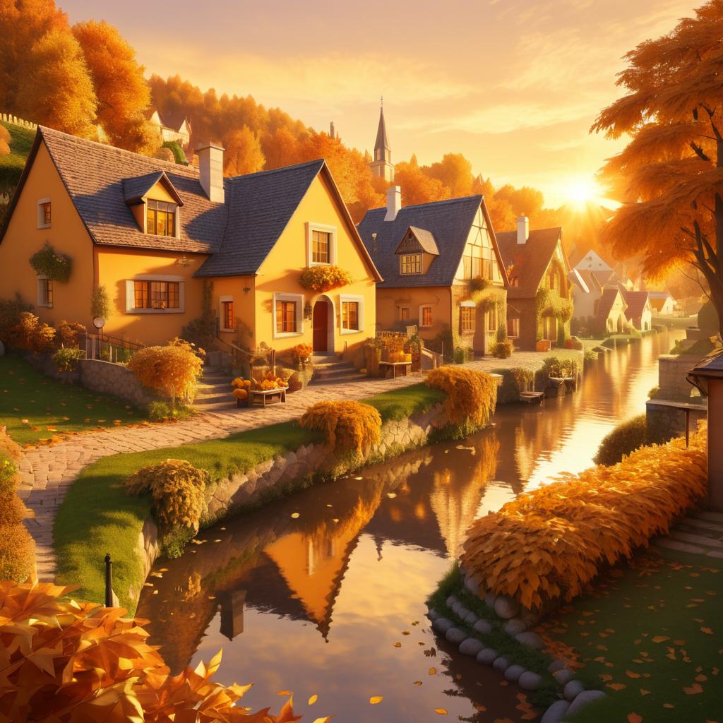 Charming Autumn Village at Sunset