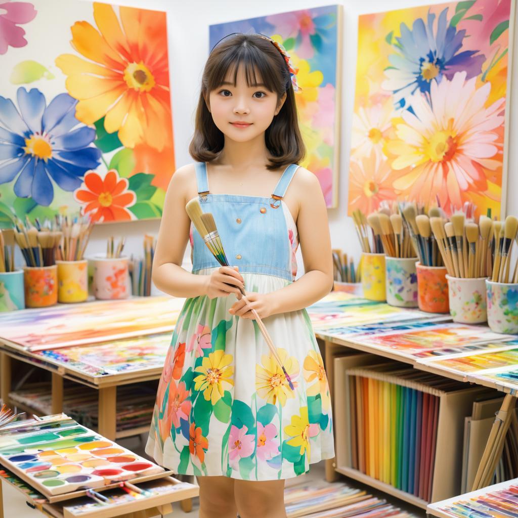 Colorful Art Studio with Spirited Girl