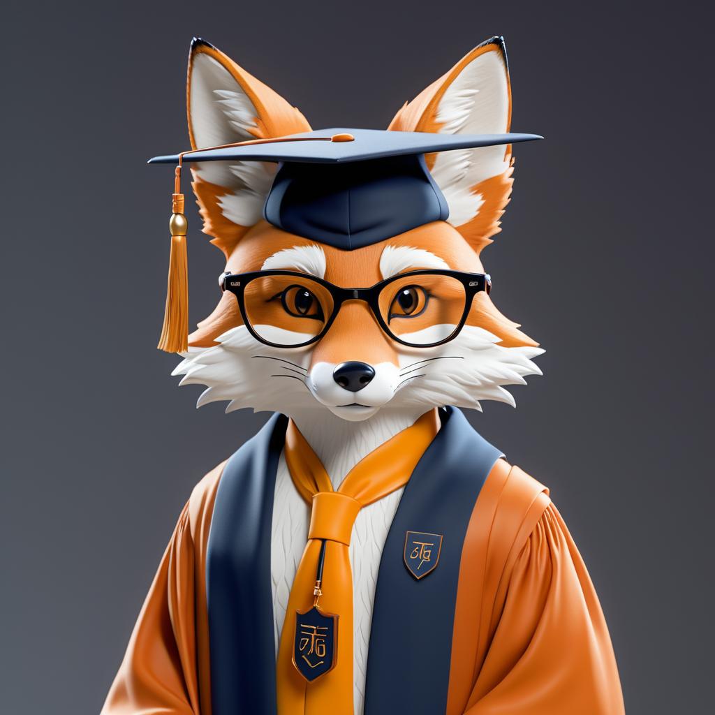 Animated Scholarly Fox in Cap and Gown