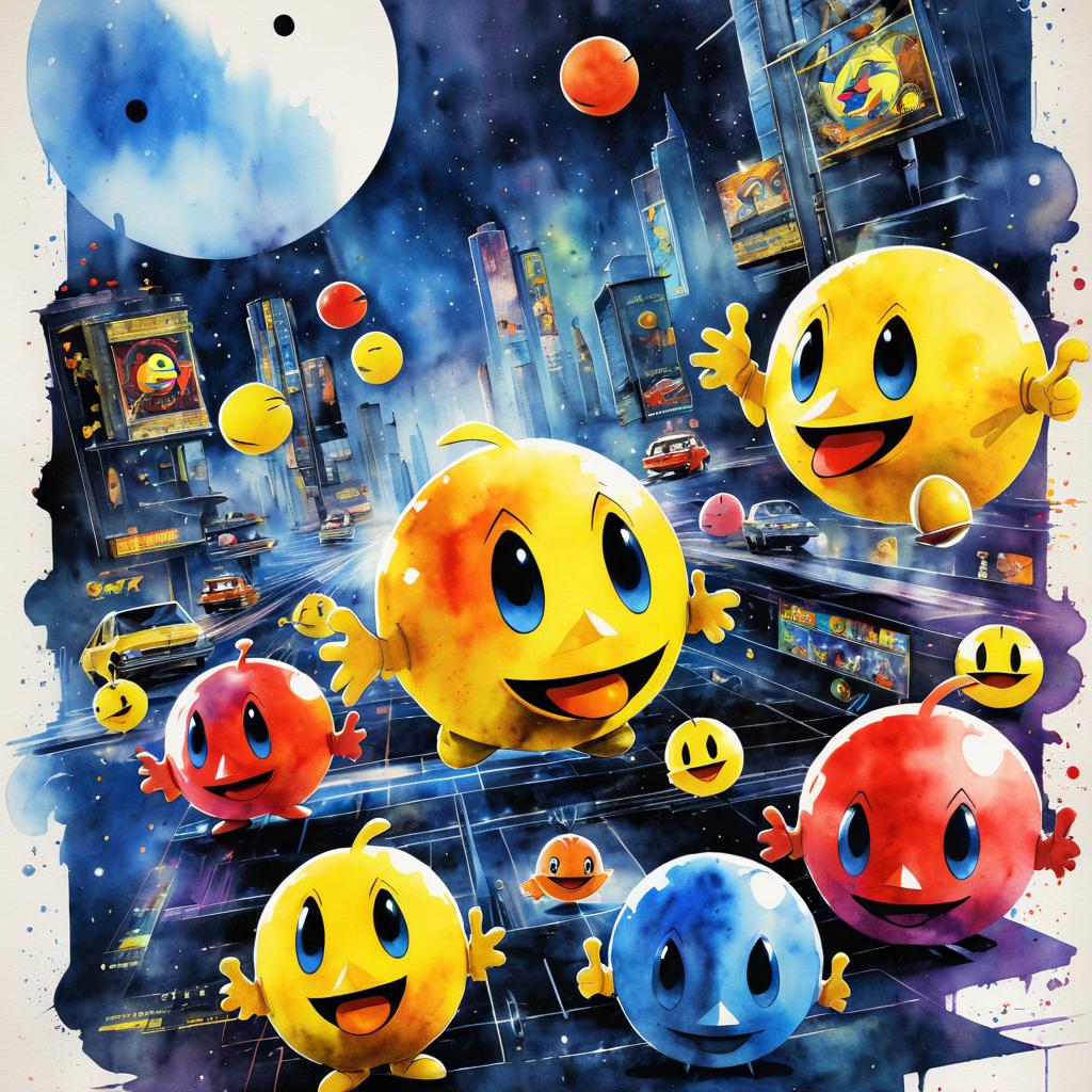 Vintage Pac-Man Movie Poster in Watercolor