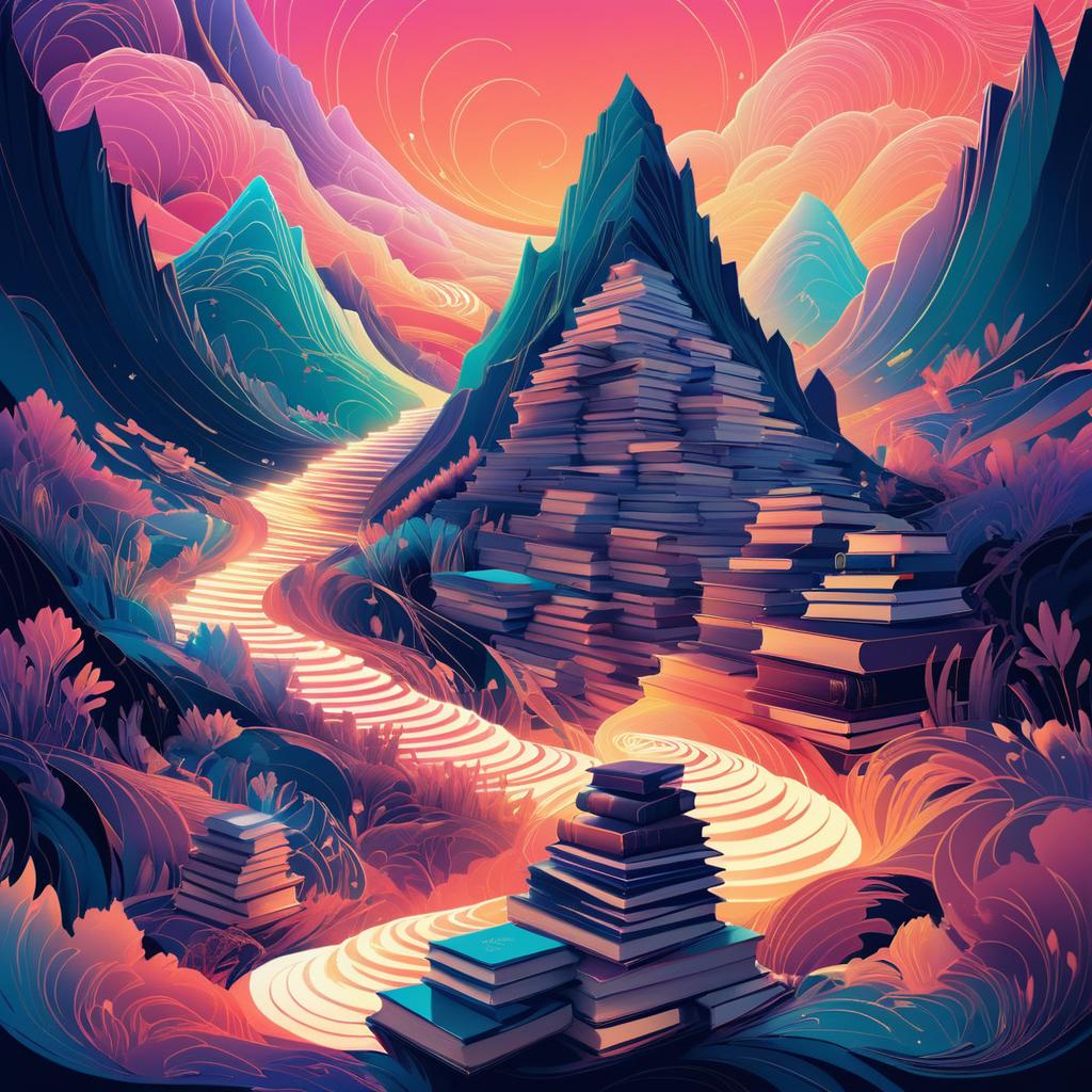 Dreamlike Mountain of Books Illustration