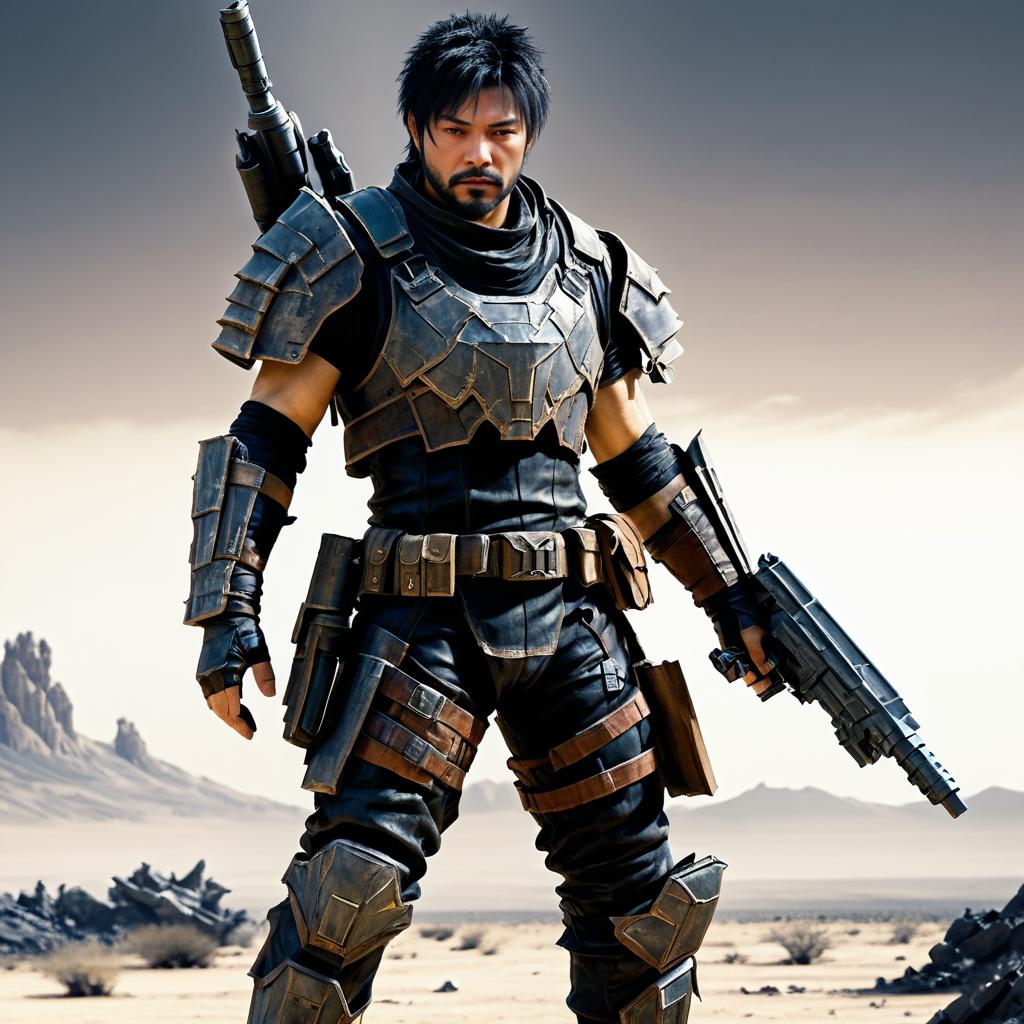 Rugged Bounty Hunter in Sci-Fi Wasteland