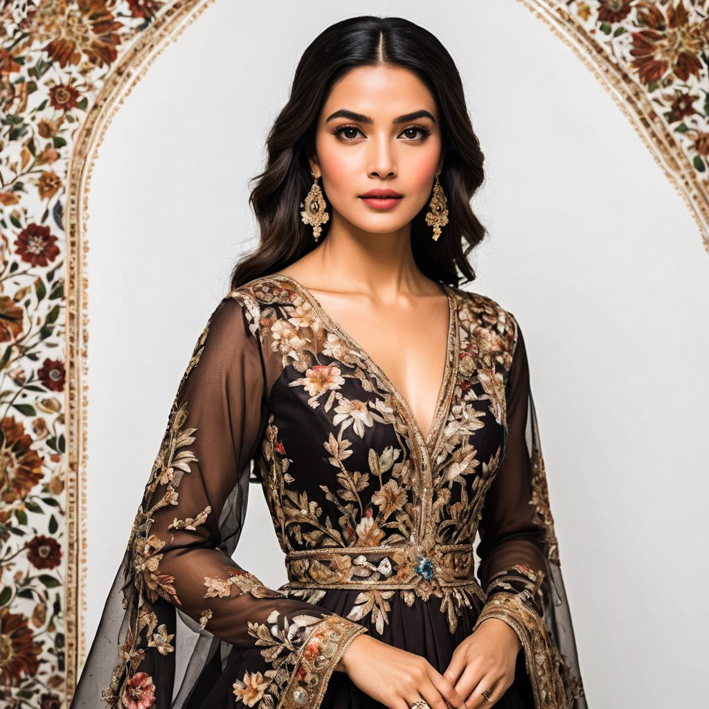 Elegant Middle Eastern Woman in Floral Gown