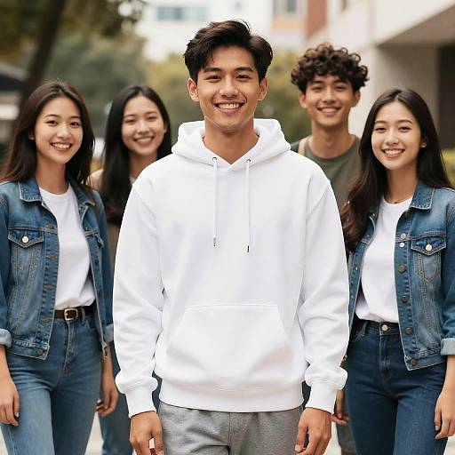 Realistic Smiling Group in Hoodies