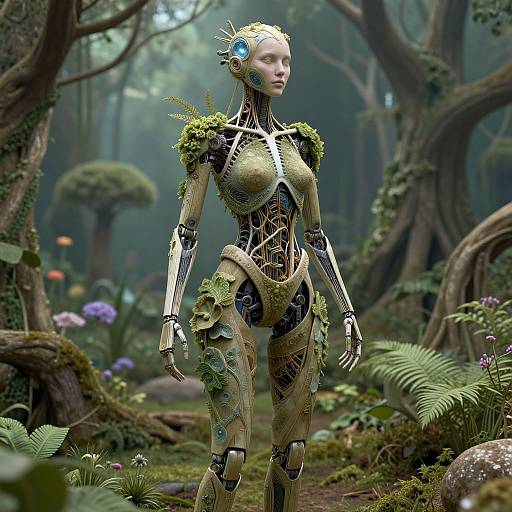 Biomechanical Cybernetic Dryad in VR Garden