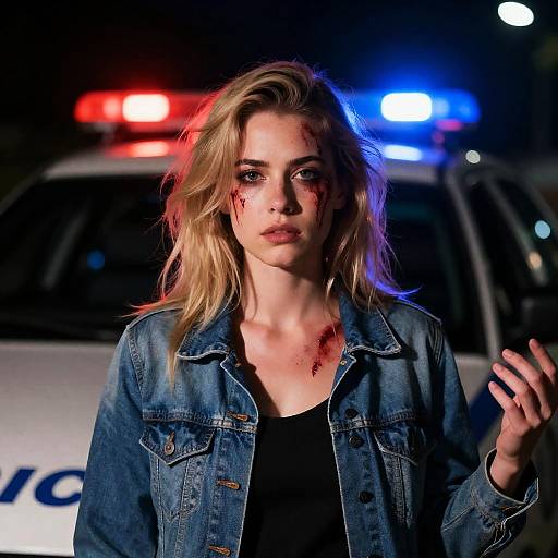 Blonde Woman with Blood and Police Car