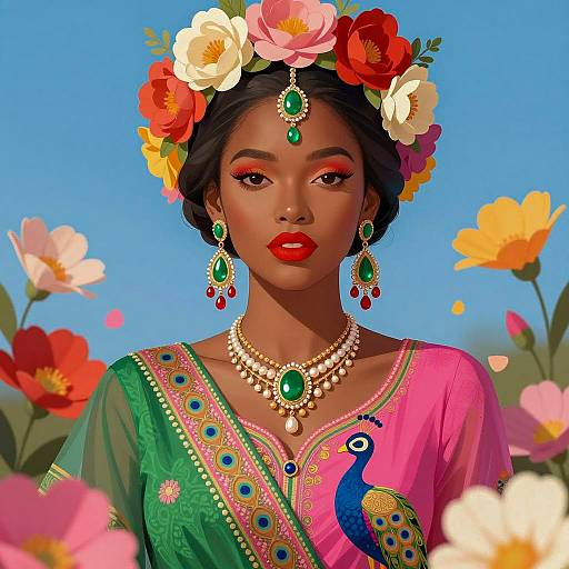 Vibrant Woman with Floral Headpiece