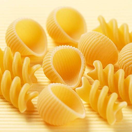 Close-up of Yellow Pasta Shells and Spirals