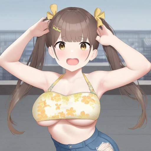 Anime Girl with Brown Twintails on Rooftop