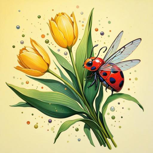 Vibrant Watercolor Ladybug in Tulips Vibrant Watercolor Ladybug in Tulips