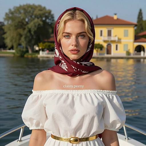 Elegant Blonde Woman on a Boat