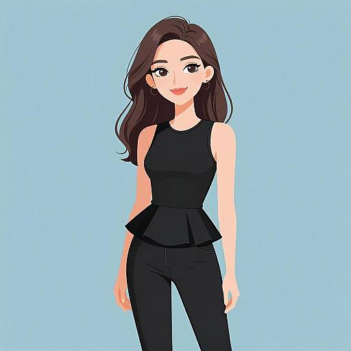 Chic Smiling Woman in Black Outfit