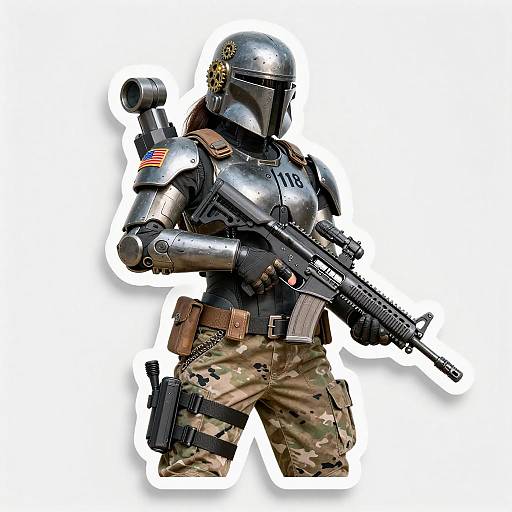 Female Exoskeleton Bounty Hunter with Rifle Sticker