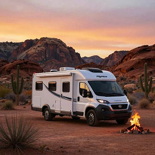 Hymer RV Desert Campsite Sunset