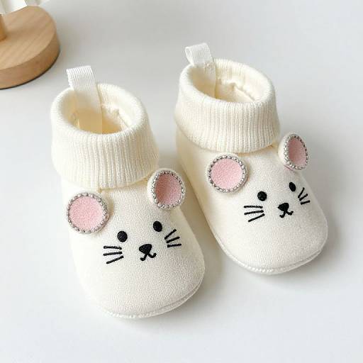 Merino Wool Baby Booties Mouse Design