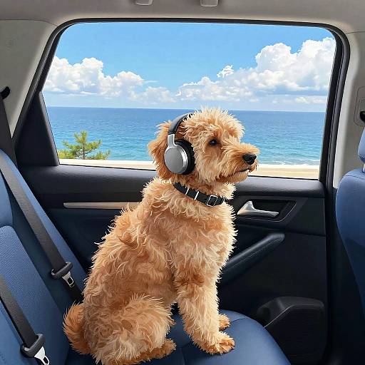 Fluffy Dog Enjoying Coastal Drive