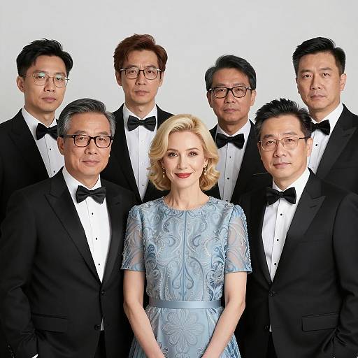 Formal Group Portrait with Woman in Blue Dress