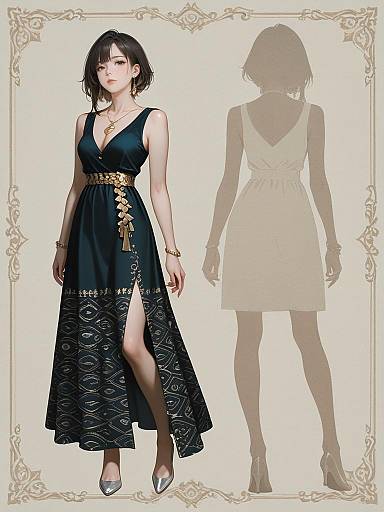 Chic Woman in Black Wave Dress