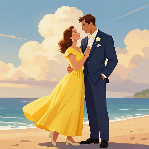 Romantic Couple by the Sea at Sunset