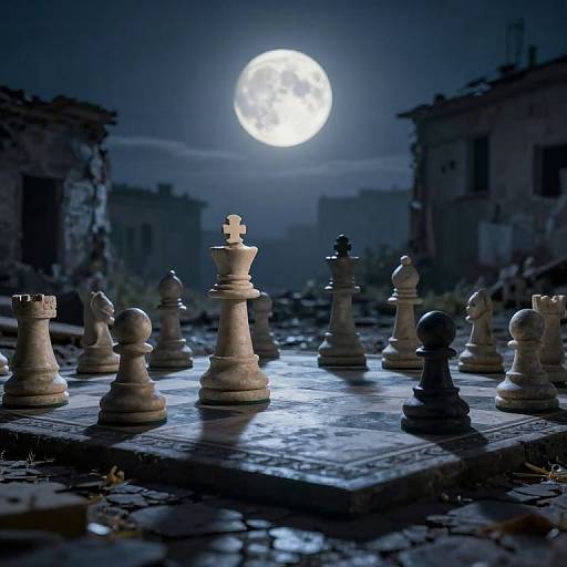 Ethereal Stone Chess in Moonlight