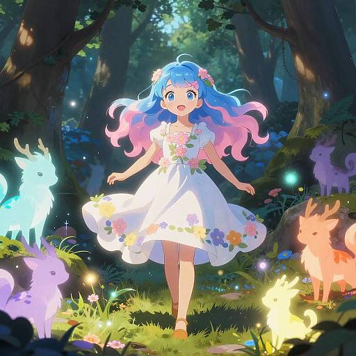 Anime Girl in Magical Fantasy Forest