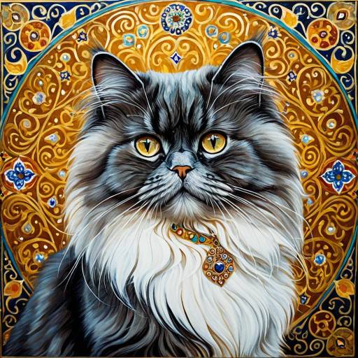 Persian Cat Portrait in Klimt Style