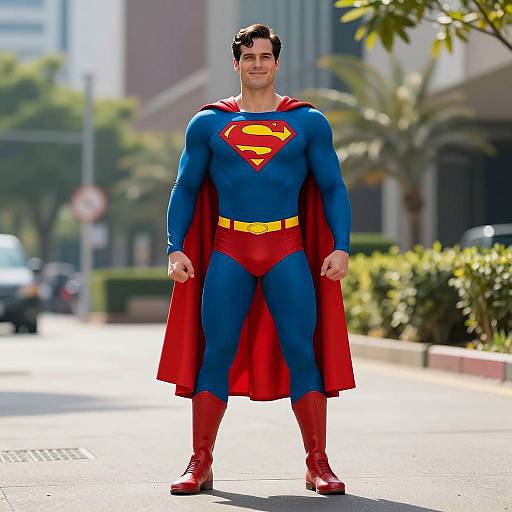 Superman Standing Outdoors in Classic Costume