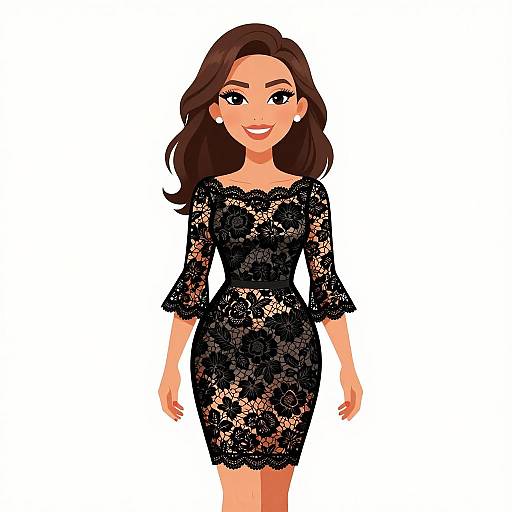 Elegant Woman in Black Lace Dress