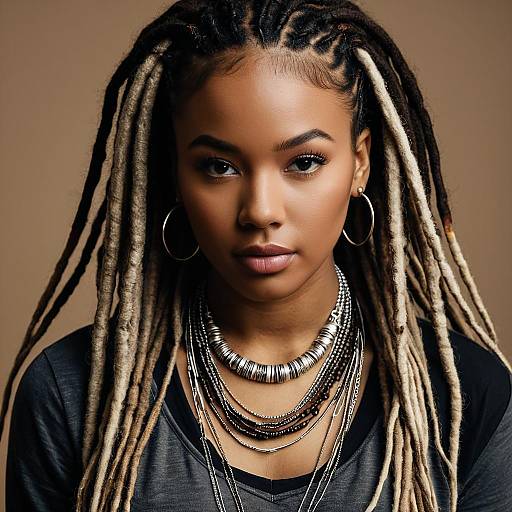 Portrait of Young Woman with Brown and Blonde Dreadlocks