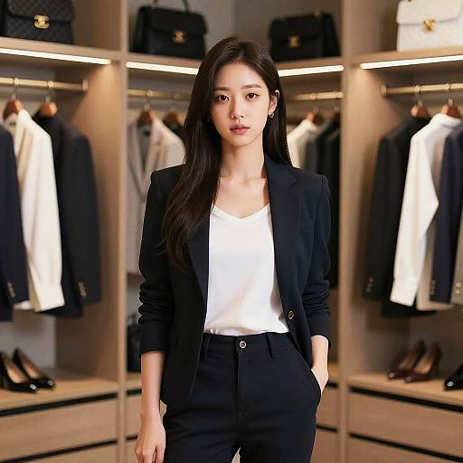 Fashionable Woman in Walk-in Closet